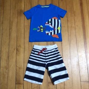 MINI BODEN BABY BOY SET 4-5 TEE BAGGIES TERRYCLOTH